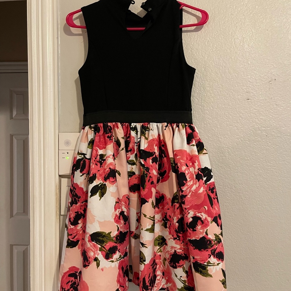 Floral Black and Pink Kids Dress